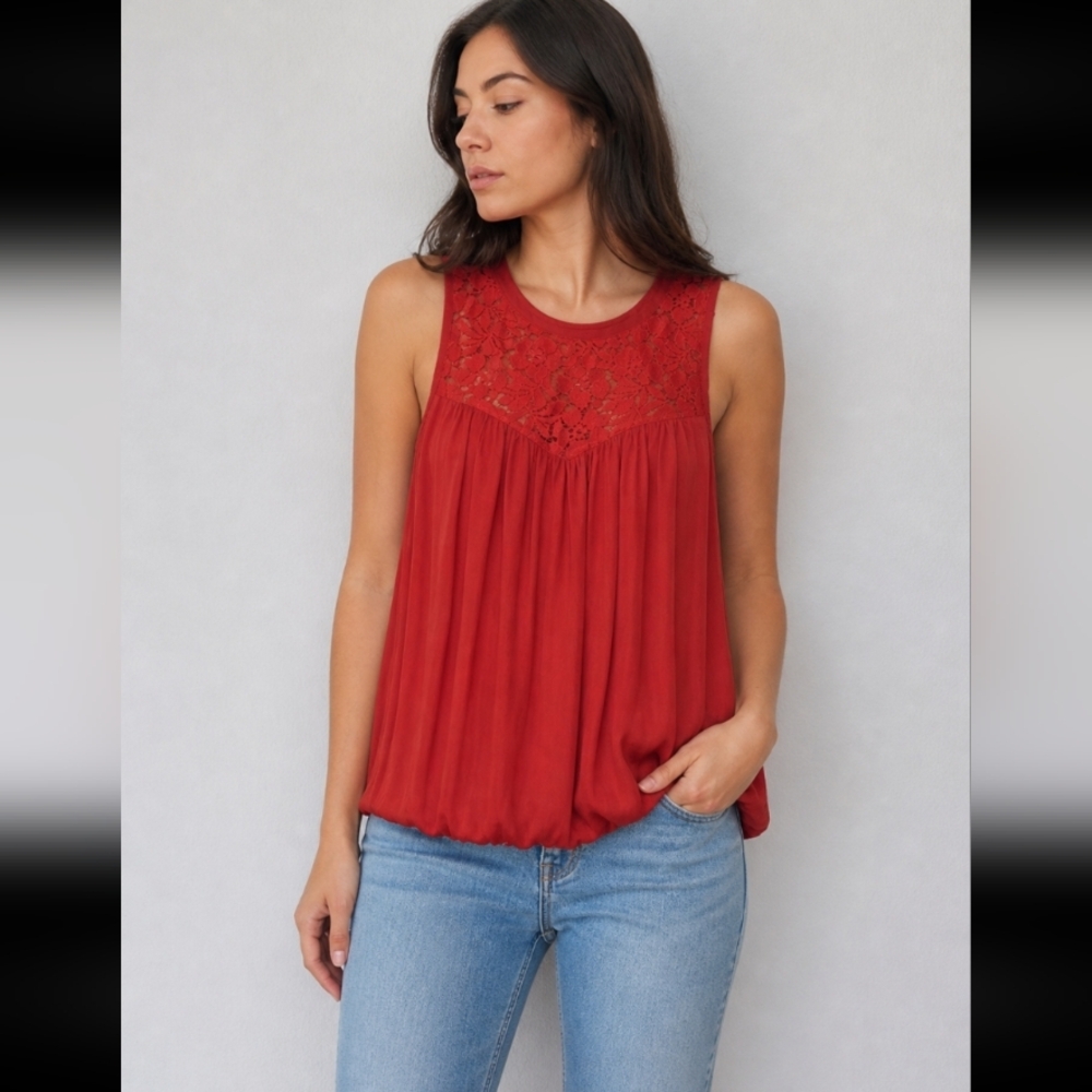 Melrose & Market pleated lace accent sleeveless XS